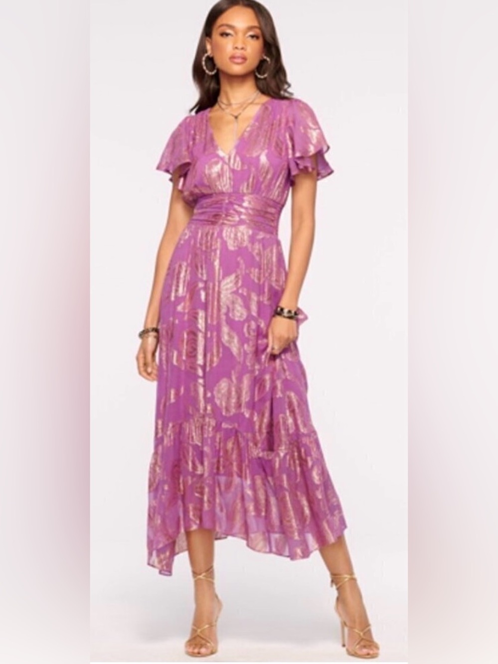 NWT Ramy Brook Embellished Joan Short Sleeve Dress Purple Floral Size XS $625